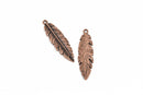 10 Copper FEATHER Charms, Copper oxidized metal charms, Copper feather pendants, 41x12mm, 1-5/8" long chc0077