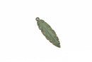 10 Bronze FEATHER Charms, Bronze with green patina metal charms, bronze verdigris feather pendants, 41x12mm, 1-5/8" long chb0506