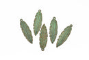 10 Bronze FEATHER Charms, Bronze with green patina metal charms, bronze verdigris feather pendants, 41x12mm, 1-5/8" long chb0506