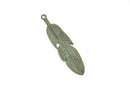 5 Bronze FEATHER Charms, Bronze with green patina metal charms, bronze verdigris feather pendants, 61x15mm, 2-3/8" long chb0508