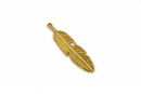 5 Gold FEATHER Charms, Oxidized Gold metal charms, gold feather pendants, 61x15mm, 2-3/8" long chg0585