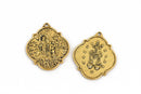 4 Gold Relic Charm Pendants, religious medal coin charms, Gold plated metal, double sided design, 40x34mm, chg0586