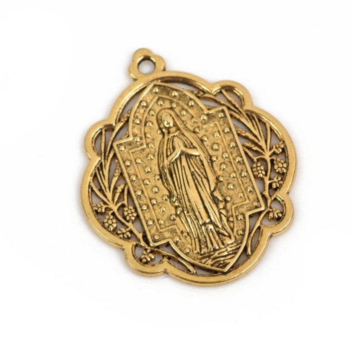 5 Gold Relic Charm Pendants, religious medal coin charms, Gold plated metal, 34x29mm, chg0587