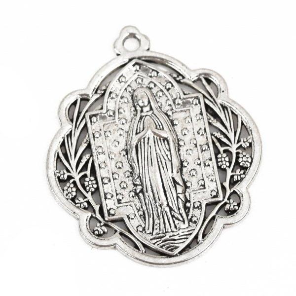 5 Silver Relic Charm Pendants, religious medal coin charms, Silver plated metal, 34x29mm, chs2835
