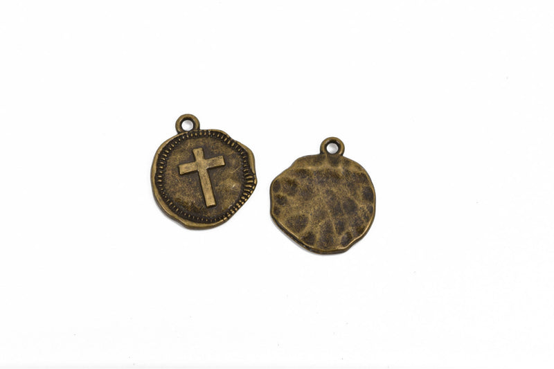 10 Bronze Coin Relic Charm Pendants, Cross with wax seal, round coin charms, 22x19mm, chb0510