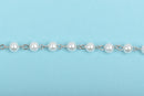 1 yard White Pearl Rosary Chain, silver, 6mm round glass pearl beads, fch0237a