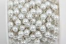 13 feet White Pearl Rosary Chain, silver, 6mm round glass pearl beads, on spool, fch0237b