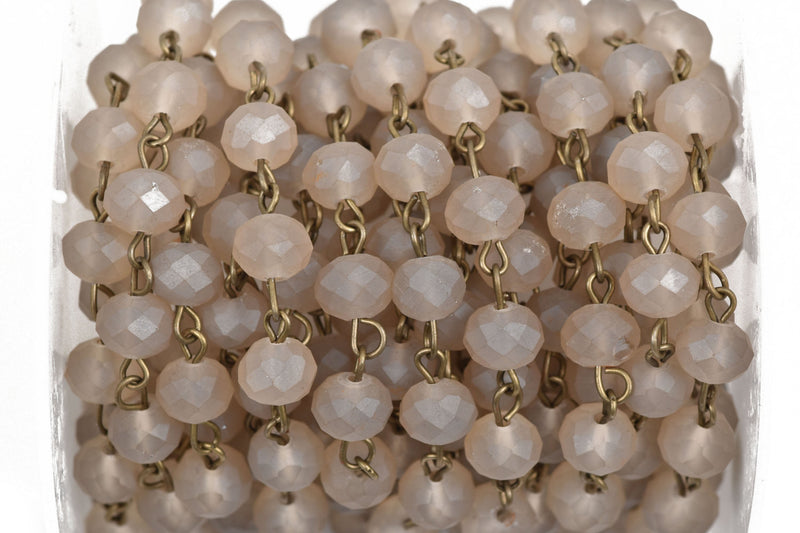1 yard (3 feet) FROSTED GREY Crystal Rondelle Rosary Chain, bronze links, 8mm faceted rondelle glass beads, fch0576a