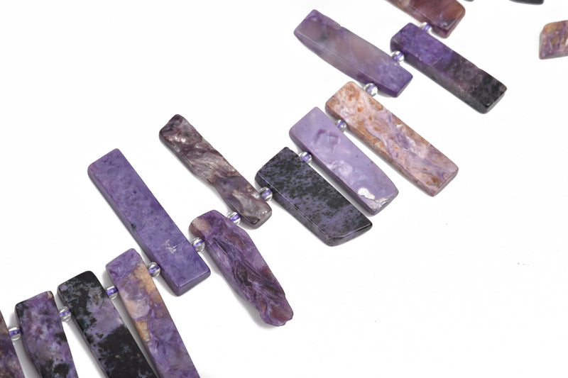 RUSSIAN CHAROITE Stick Beads, Gemstone Beads, purple, black, white, full strand, 5/8" to 1-3/4" 38-42 beads grc0003