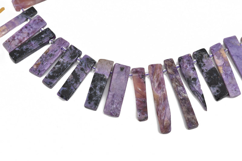 RUSSIAN CHAROITE Stick Beads, Gemstone Beads, purple, black, white, full strand, 5/8" to 1-3/4" 38-42 beads grc0003