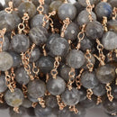 13 feet (4 meters) LABRADORITE GEMSTONE Rosary Chain, light gold links, 8mm round faceted gemstone beads, fch0578b