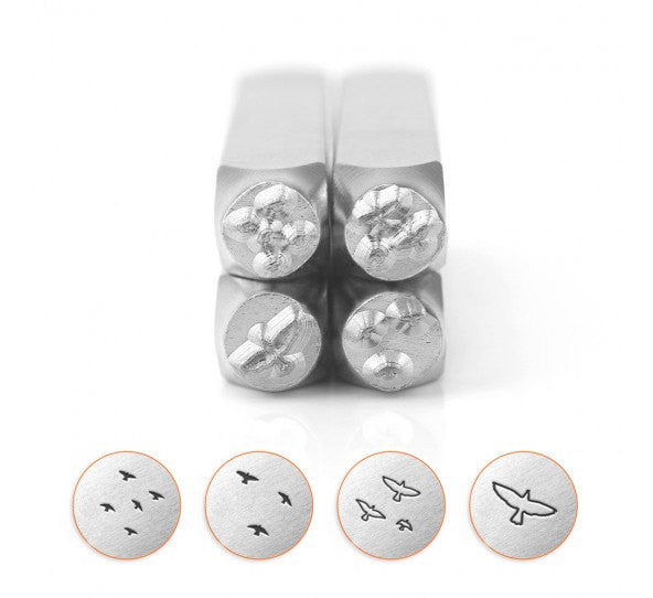 Set of 4 BIRD Metal Stamps, 6mm Stamps, ImpressArt Metal Design Stamp, Bird Stamp, tol0685