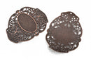 2 Large Copper Filigree Cuff Bracelet Findings, Sideways Curved Connector Links, Antiqued Copper, 67x51mm, (2-5/8" long) chc0082
