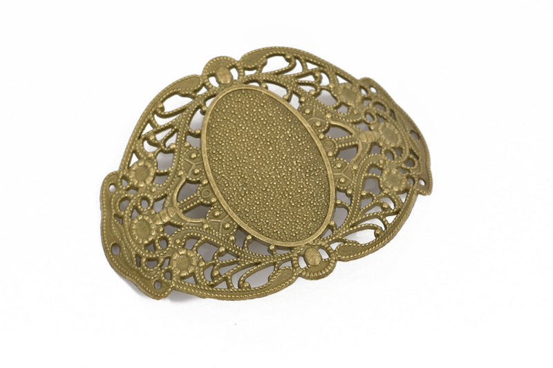 2 Large Bronze Filigree Cuff Bracelet Findings, Sideways Curved Connector Links, 67x51mm, (2-5/8" long) chb0511