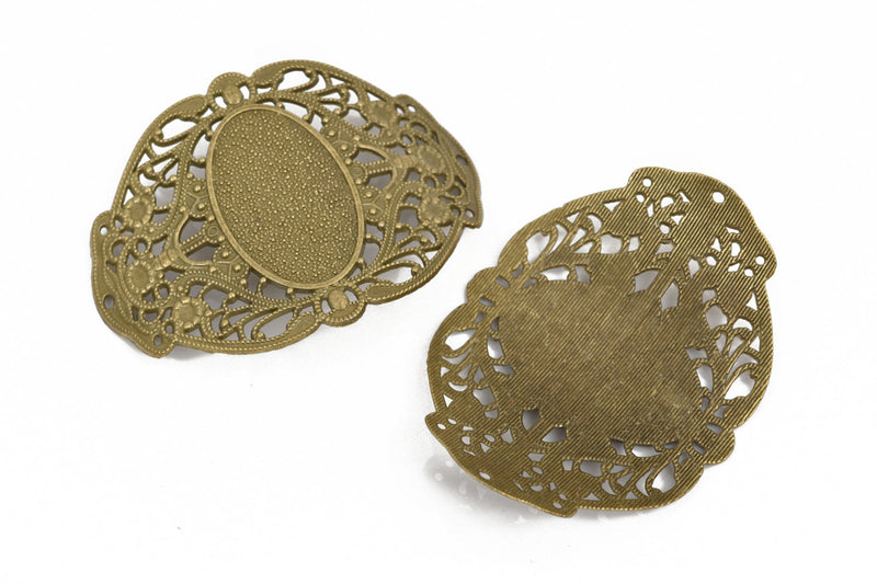 2 Large Bronze Filigree Cuff Bracelet Findings, Sideways Curved Connector Links, 67x51mm, (2-5/8" long) chb0511