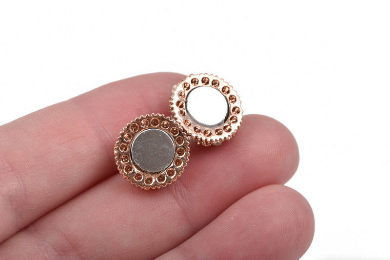 16mm Rose Gold Magnetic Rhinestone Ball Clasp with Pave' RHINESTONES, 2 sets, fcl0236
