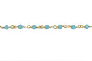 10 yards (30+ feet) TURQUOISE BLUE Crystal Rondelle Rosary Bead Chain, gold double wrapped wire, 4mm faceted rondelle glass beads, fch0522b