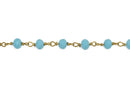 10 yards (30+ feet) TURQUOISE BLUE Crystal Rondelle Rosary Bead Chain, gold double wrapped wire, 6mm faceted rondelle glass beads, fch0523b