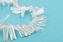 Frosted Crystal Quartz Tusk or Point Beads, top drilled stick beads, gemstones, 1-1/2" to 2-1/8" long 7-10mm wide, full strand, gqz0098