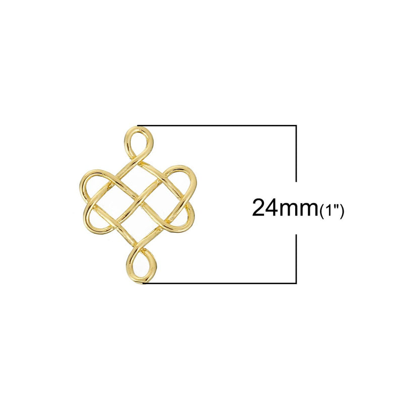 3 Gold Celtic Knot Charm Pendants, Infinity Knot Charms, Connector Links, 24x18mm, chg0524