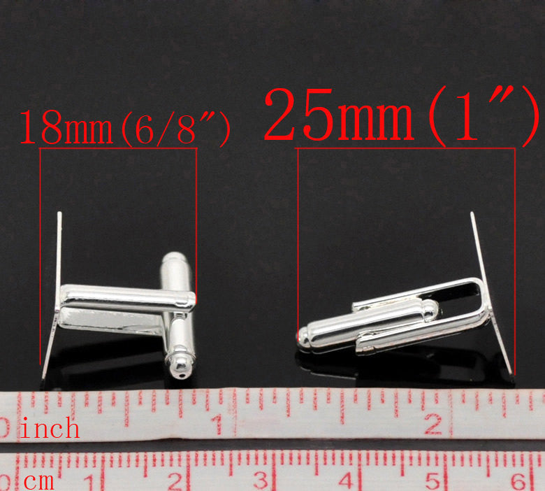 10 Silver Plated Square CUFF LINKS Blanks, CUFFLINKS, fits 15mm Square Cabochon Pad, fin0623