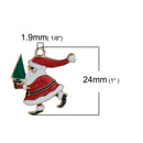 5 CHRISTMAS SANTA Claus Charms or Pendants, Santa with Tree Gold Plated with enamel and rhinestone accents, 24x23mm, chg0525