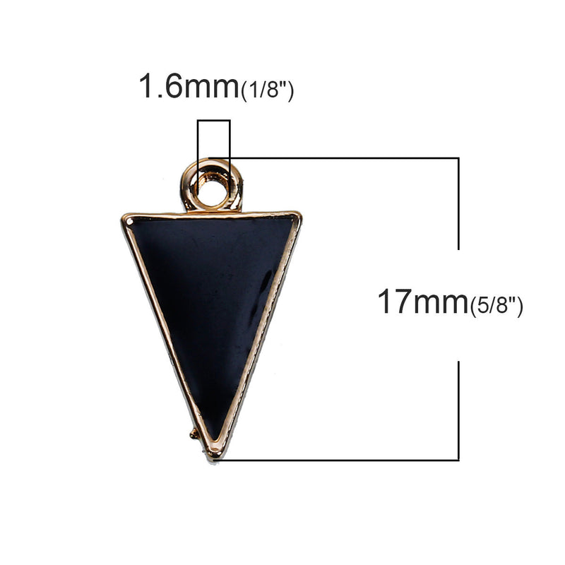 10 Gold Plated ARROWHEAD TRIANGLE Pendants Charms, black enamel, gold plating, chg0527