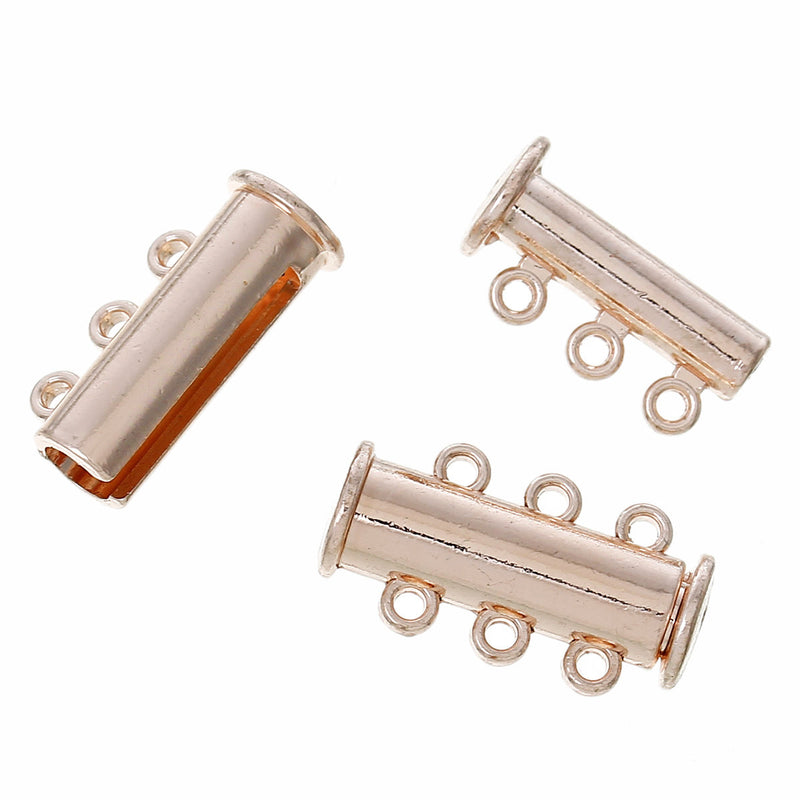 2 MAGNETIC Rose Gold Brass 3-strand Slider Connector Clasps, 20x5mm  for Multi Strand Bracelets and Necklaces, fcl0212