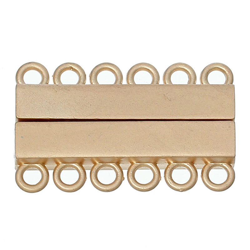 3 MAGNETIC Matte Light Gold Brass 6-strand Lock Connector Clasps, 35x22mm  for Multi Strand Bracelets and Necklaces, fcl0213