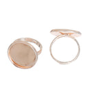 5 Rose Gold Cabochon Ring Blanks, Bezel Tray fits 16mm round cabochon, METALLIC rose gold plate, adjustable sizing, fin0626