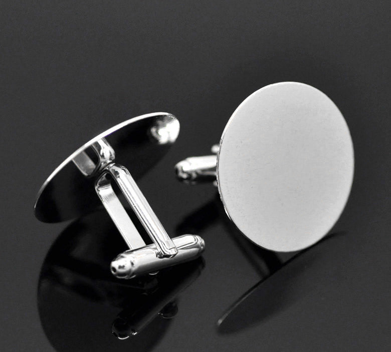 10 Silver CUFF LINKS Blanks, CUFFLINKS with 25mm Pad (1" round) fin0628