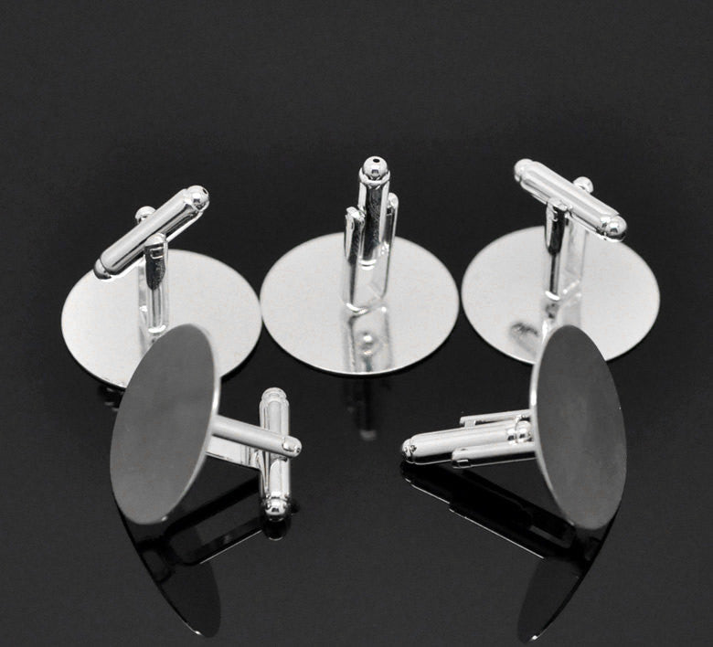 10 Silver CUFF LINKS Blanks, CUFFLINKS with 25mm Pad (1" round) fin0628