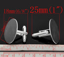10 Silver CUFF LINKS Blanks, CUFFLINKS with 25mm Pad (1" round) fin0628