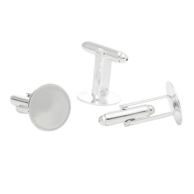 10 Silver CUFF LINKS Blanks, CUFFLINKS with 14mm Pad, fin0629