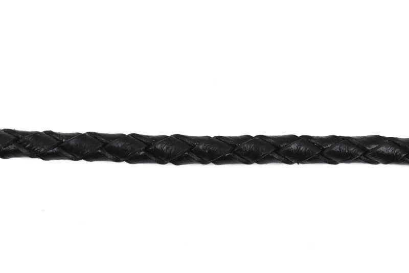 4mm BLACK Round Braided Licorice Leather, European Leather Cord, flexible, 1 yard (3 feet), Lth0005