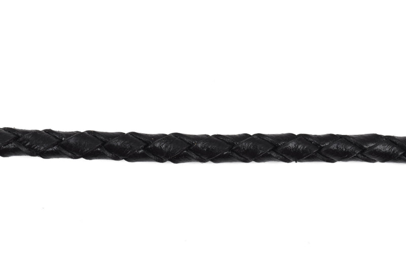 5mm BLACK Round Braided Licorice Leather, European Leather Cord, flexible, 1 yard (3 feet), Lth0007