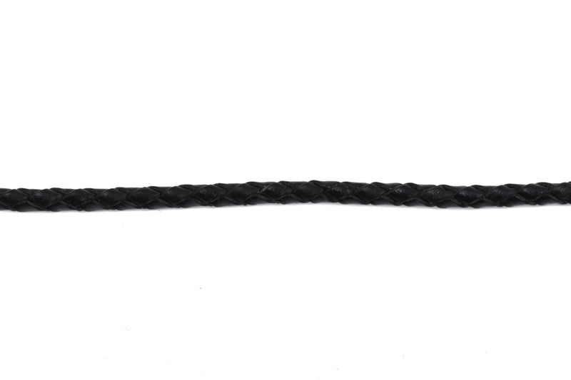 4mm BLACK Round Braided Licorice Leather, European Leather Cord, flexible, 1 yard (3 feet), Lth0005