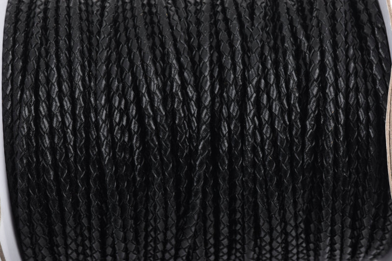 4mm BLACK Round Braided Licorice Leather, European Leather Cord, flexible, 1 yard (3 feet), Lth0005