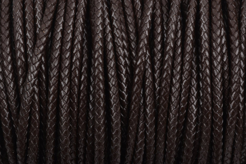 4mm BROWN Round Braided Licorice Leather, European Leather Cord, flexible, 1 yard (3 feet), Lth0009