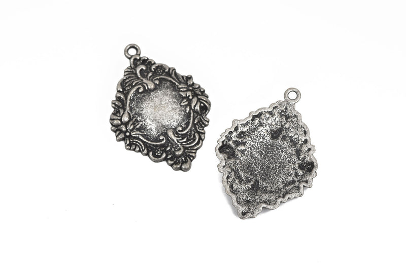 5 Gunmetal Charms, fancy Victorian floral design, frame charms, 42x30mm, cho0211