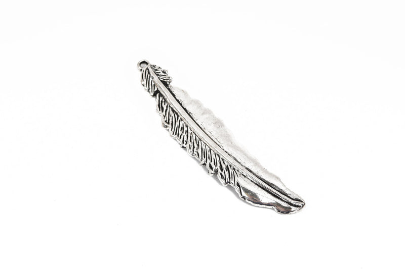 5 Silver FEATHER Charms, Silver oxidized charms, 77x16mm, 3" long chs2850