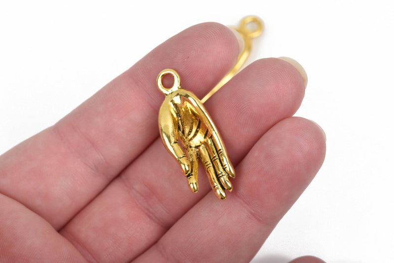 5 Gold MEDITATION OM Charms, Gold oxidized metal charms, Gold hand pendants, Yoga charms, 35x13mm, 1-3/8" long chg0602