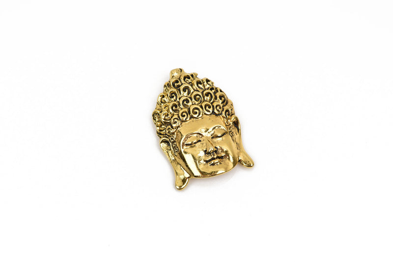 2 BUDDHA HEAD charm pendants, antiqued gold metal, religious icon, 38x27mm, chg0604