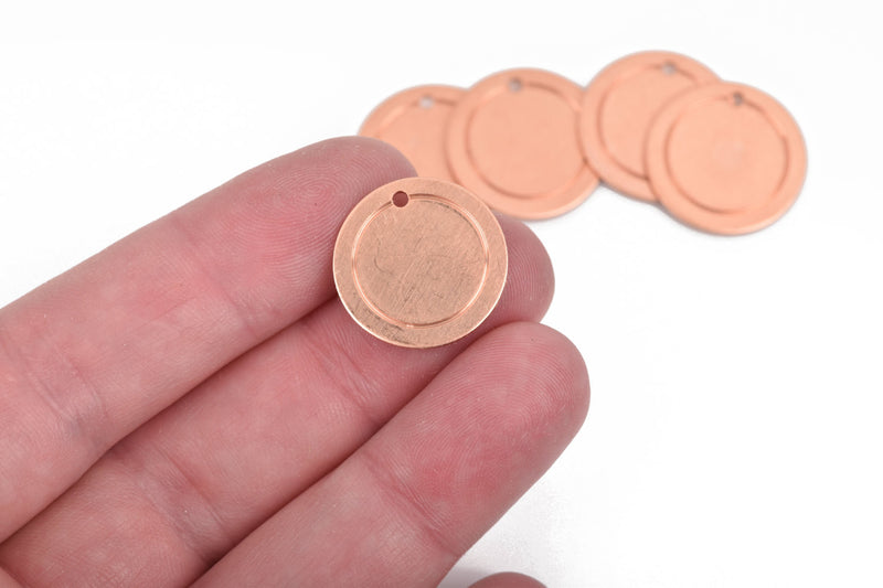 10 Copper Border Circle Disc Charm, metal stamping blanks, 19mm (3/4") 18 gauge, msb0412