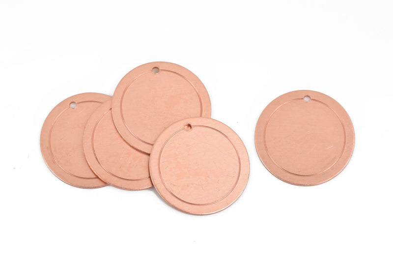 10 Copper Border Circle Disc Charm, metal stamping blanks, 25mm (1") 18 gauge, msb0411