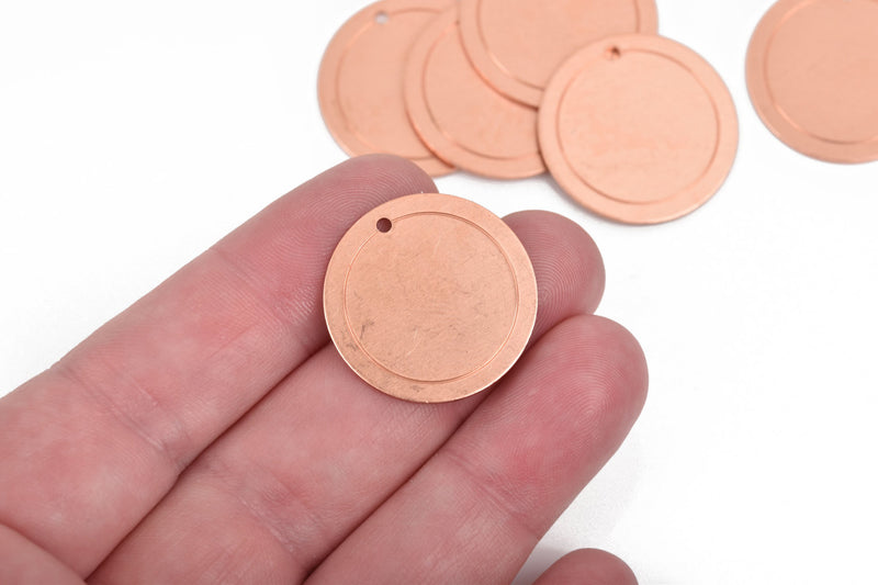 10 Copper Border Circle Disc Charm, metal stamping blanks, 25mm (1") 18 gauge, msb0411