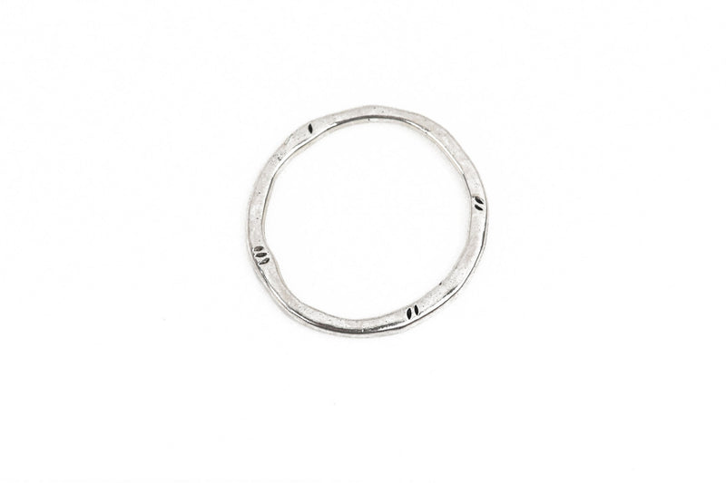 5 Silver Hammered Rings, Circle Washer Connector Links, Hammered Metal Charms, 32mm, chs2857