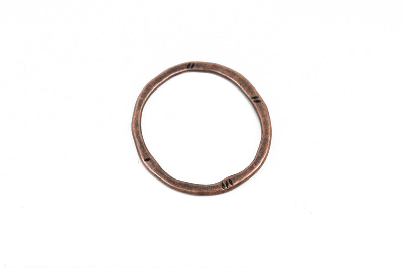 5 Copper Hammered Rings, Circle Washer Connector Links, Hammered Metal Charms, 32mm, chc0090