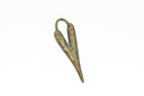 5 HEART Charm Pendants, hammered bronze metal with green verdigris patina, stylized elongated heart, 60x18mm, 2-3/8" long chb0527