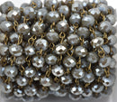 1 yard MUSHROOM GREY Crystal Rondelle Rosary Chain, bronze, 8mm faceted rondelle glass beads, fch0530a